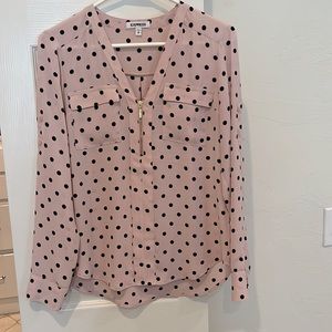Express pink blouse with black polka dots